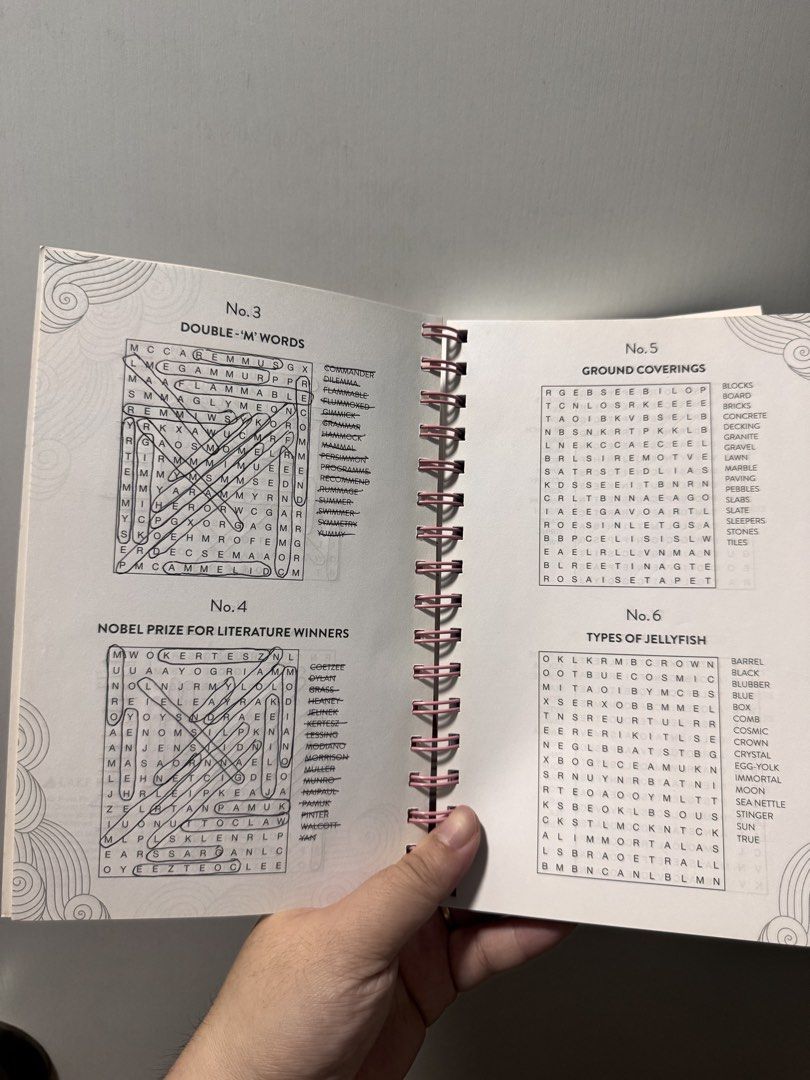 Mindful Word Search Over 600 Puzzles Book (Category: Children's Books) located in Manila. Submitted by abic7 (Listing ID 1453602472, Image 3). Description: - Over 600 Mindful Word Search puzzles - Variety of engaging themes (e.g., 'Double 'M' Words', 'Nobel Prize for Literature Winners', 'Ground Coverings', 'Types of Jellyfish') - Spiral bound for convenient page turning - Ideal for taking a break and challenging yourself - Perfect gift for puzzl