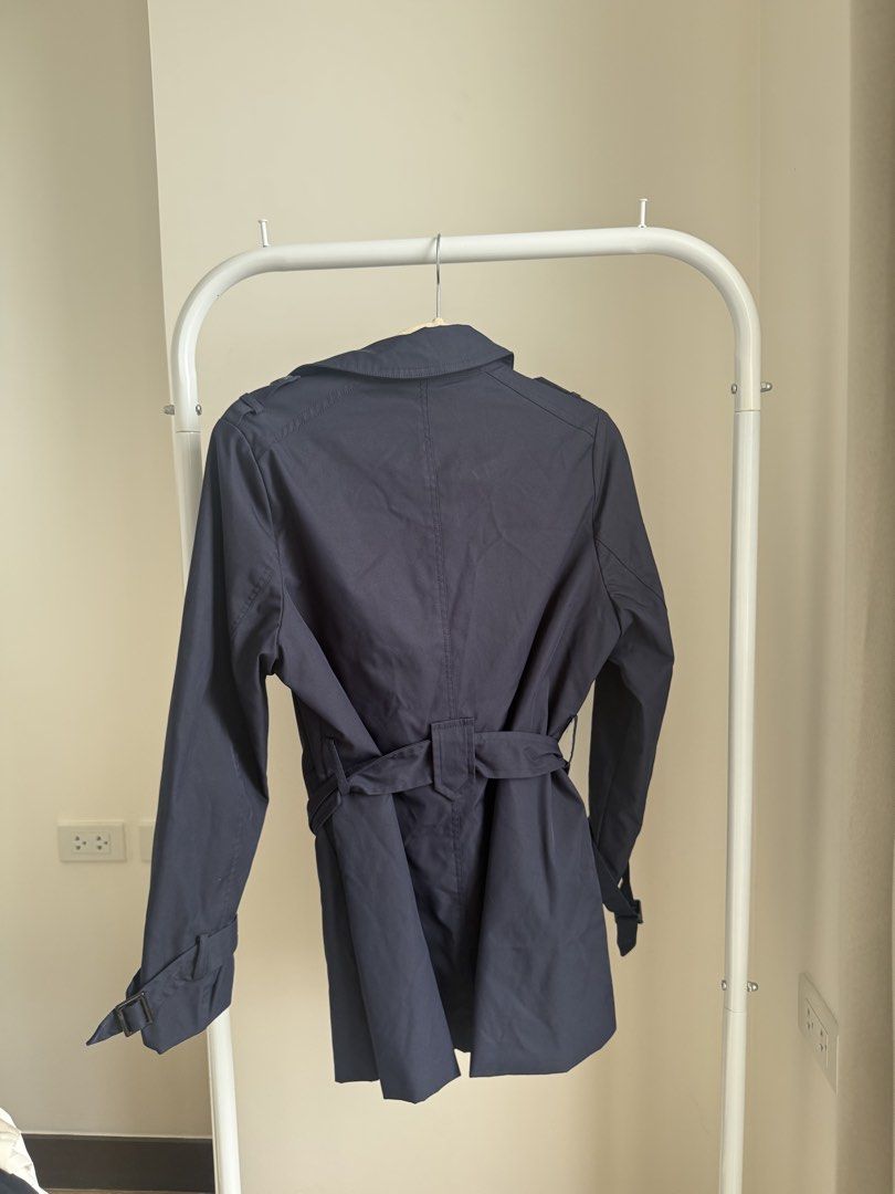 Navy Blue Double-Breasted Trench Coat (S-M) (Category: Coats, Jackets and Outerwear) located in Pasig City. Submitted by lavenice (Listing ID 1453475824, Image 3). Description: No issue.