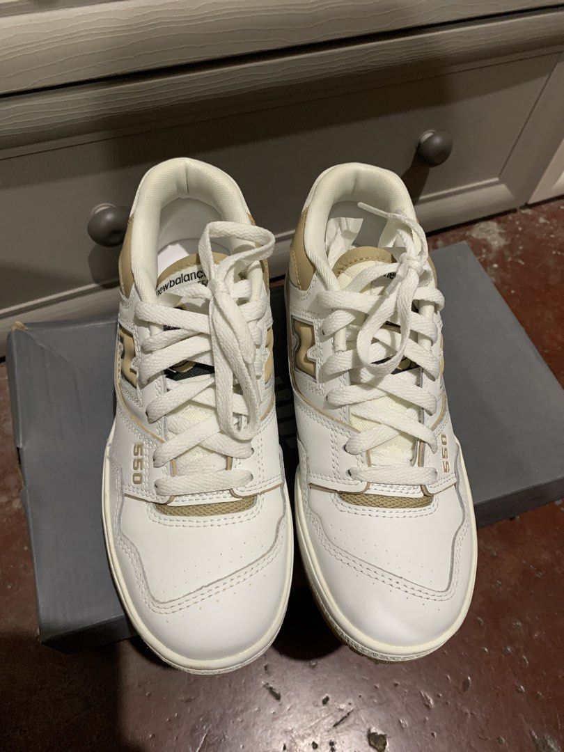 New Balance 550 White Tan BBW550BT (Category: Sneakers) located in Manila. Submitted by sgsnow (Listing ID 1453504449, Image 2). Description: - Brand New Balance - Model BBW550BT - Colorway: White & Tan - Size: US Women's 6.5 - Condition: used twice - Style: Casual wear, everyday sneakers - Feel free to message me with any questions!.
