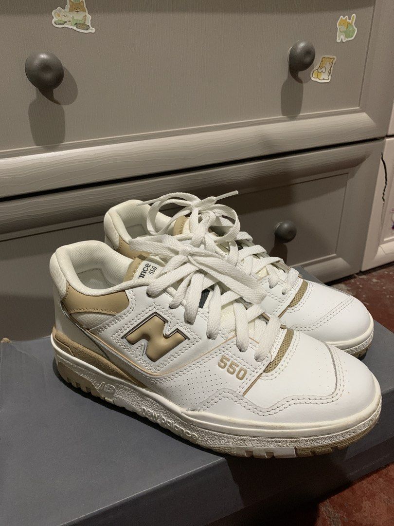 New Balance 550 White Tan BBW550BT (Category: Sneakers) located in Manila. Submitted by sgsnow (Listing ID 1453504449, Image 1). Description: - Brand New Balance - Model BBW550BT - Colorway: White & Tan - Size: US Women's 6.5 - Condition: used twice - Style: Casual wear, everyday sneakers - Feel free to message me with any questions!.