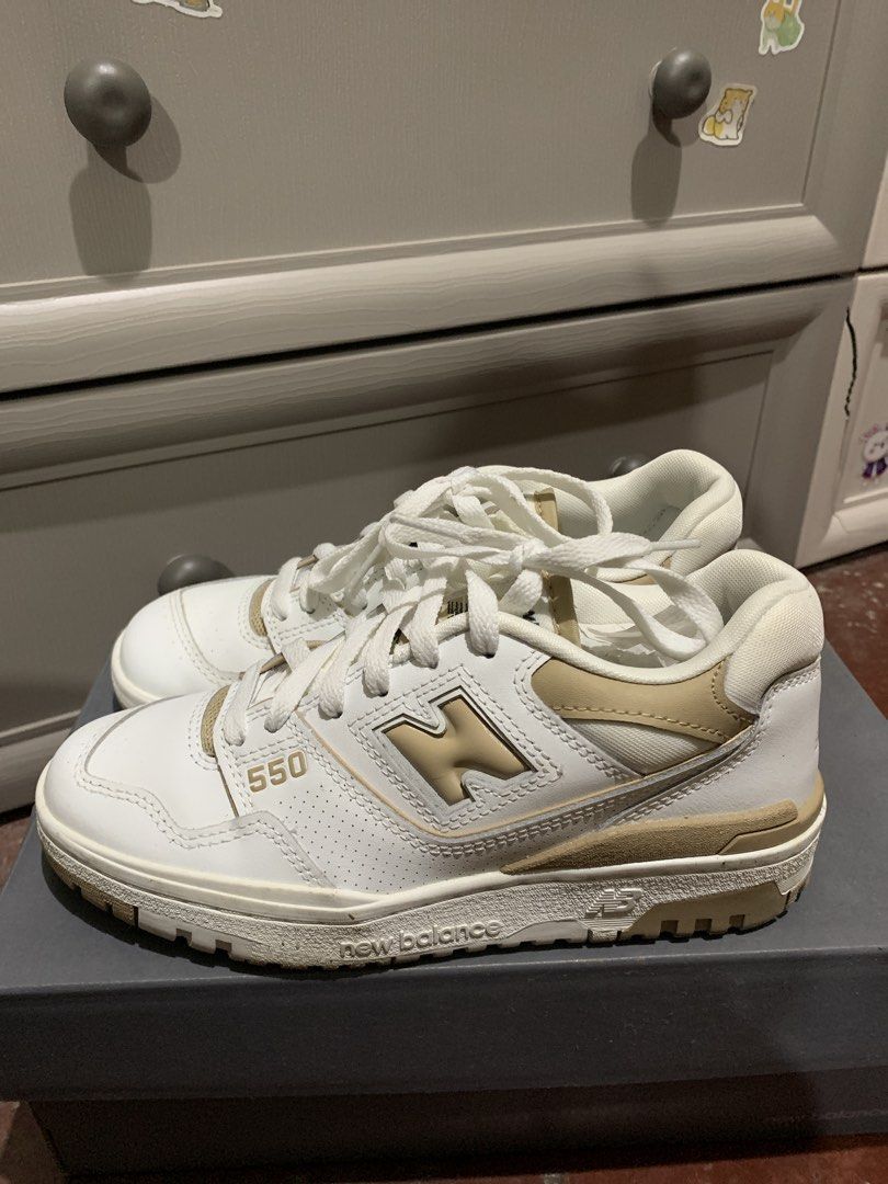 New Balance 550 White Tan BBW550BT (Category: Sneakers) located in Manila. Submitted by sgsnow (Listing ID 1453504449, Image 3). Description: - Brand New Balance - Model BBW550BT - Colorway: White & Tan - Size: US Women's 6.5 - Condition: used twice - Style: Casual wear, everyday sneakers - Feel free to message me with any questions!.