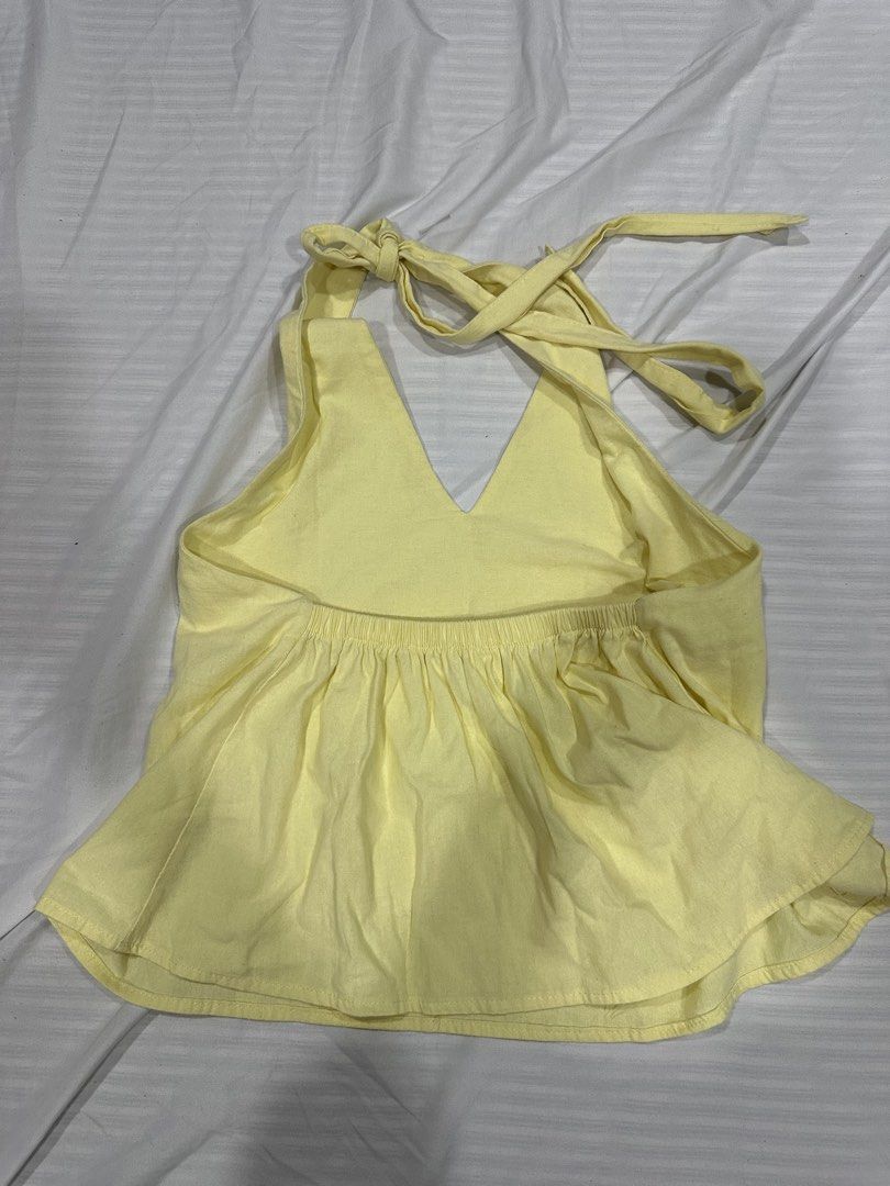 Pastel Yellow Linen Halter Tie Top (Category: Sleeveless) located in Quezon City. Submitted by tangled8 (Listing ID 1453549491, Image 2). Description: .
