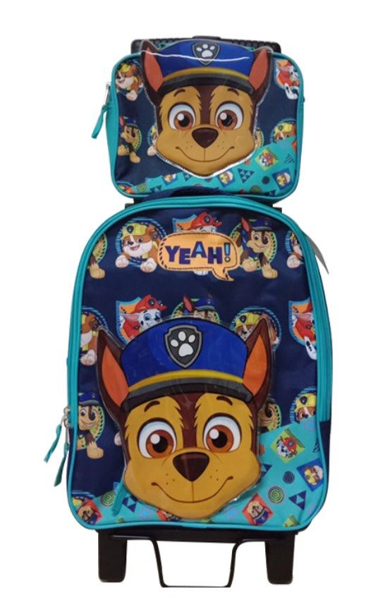 Paw Patrol Chase Rolling Backpack with Detachable Lunch Bag (Category: Babies & Kids Fashion) located in Makati City. Submitted by Pipie (Listing ID 1453433078, Image 1). Description: - Adorable Paw Patrol rolling backpack featuring Chase. - Comes with a matching, detachable lunch bag. - Equipped with wheels and a retractable handle for effortless transport. - Ideal for school, travel, or everyday adventures. - Decorated with multiple Paw Patrol 