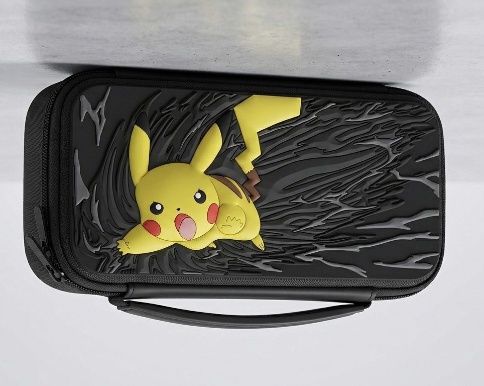 Pokémon Pikachu Action Hard Shell Carrying Case / Travel Case (Nintendo Switch / Accessories) (Category: Nintendo) located in San Juan City. Submitted by kera.g815 (Listing ID 1453485164, Image 1). Description: Level up your gaming setup or travel gear with this awesome 3D embossed Pikachu carrying case! Designed with a sleek black hard shell featuring dynamic grey energy-burst patterns and a vibrant 3D raised Pikachu on the front, this case keep