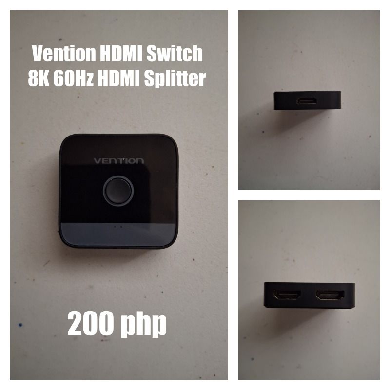 Pre Loved - used Item (Category: Cables & Adaptors) located in Bulacan. Submitted by thisisjfi (Listing ID 1453470402, Image 1). Description: Vention HDMI splitter. Supports 8K resolution at 60Hz. Compact design. Great for connecting multiple devices to one display. Tested and working..