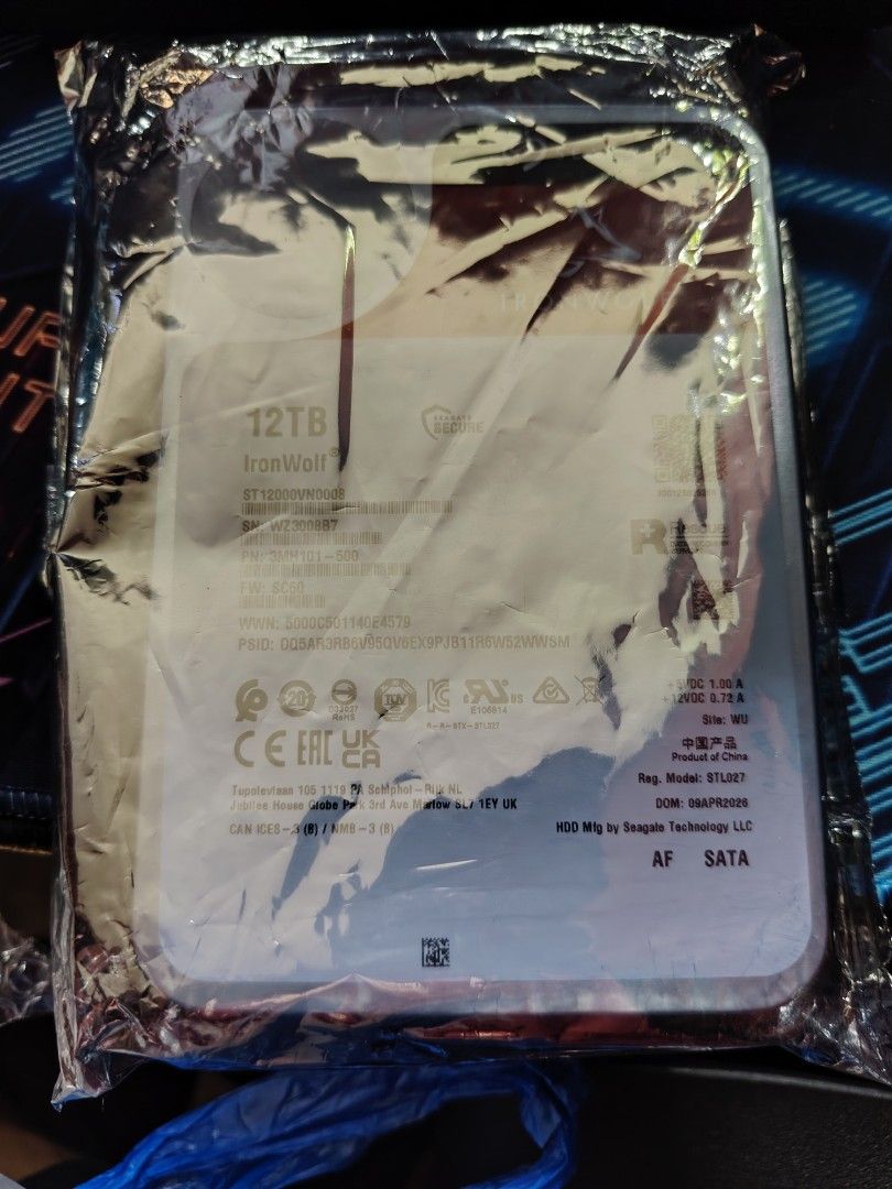 Seagate IronWolf 12TB NAS Hard Disk (Category: Hard Disks & Thumbdrives) located in Valenzuela. Submitted by ajtwenty5 (Listing ID 1453444621, Image 3). Description: Seagate IronWolf 12 TB NAS Drive 1 unit only Brand new, Sealed RFS - Cancelled project Warranty - until 2029 from Seagate Valenzuela Area 09660775146.