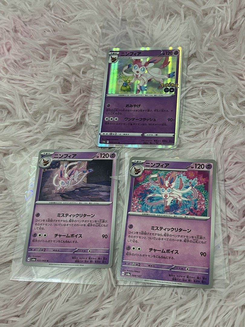 [SET] Authentic Pokemon Trading Cards Sylveon (Category: Raw Singles) located in Manila. Submitted by faithlyaen (Listing ID 1453597029, Image 1). Description: 100% Authentic Pokemon Trading Cards Sylveon - from Japan - with sleeves & top loaders FREE Shipping: (Visayas) - LBC - MOP: GCASH .