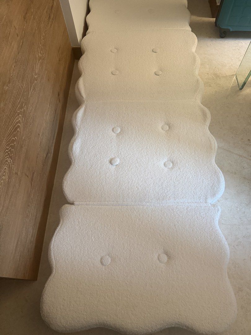 Sofa bed (Category: Chairs) located in Singapore. Submitted by zoesmoss75727 (Listing ID 1453535794, Image 3). Description: Single sofa bed with frame inside to ensure back stays upright. Used once when we had guests. Beautiful neutral boucle material.
