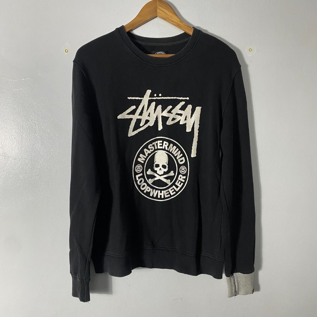 Stussy × Mastermind Japan Loopwheeler Sweatshirt M (Category: Coats, Jackets and Outerwear) located in Antipolo. Submitted by bentakahitanoano (Listing ID 1453617351, Image 2). Description: Stussy × Mastermind Japan Loopwheeler Sweatshirt – Size M Pit to pit: 20 | Length: 27 Condition: 7.5/10 — still in good, wearable shape. Details: - Stussy × Mastermind Japan collaboration - Loopwheeler construction (dense, durable knit) - Skull graphic print -