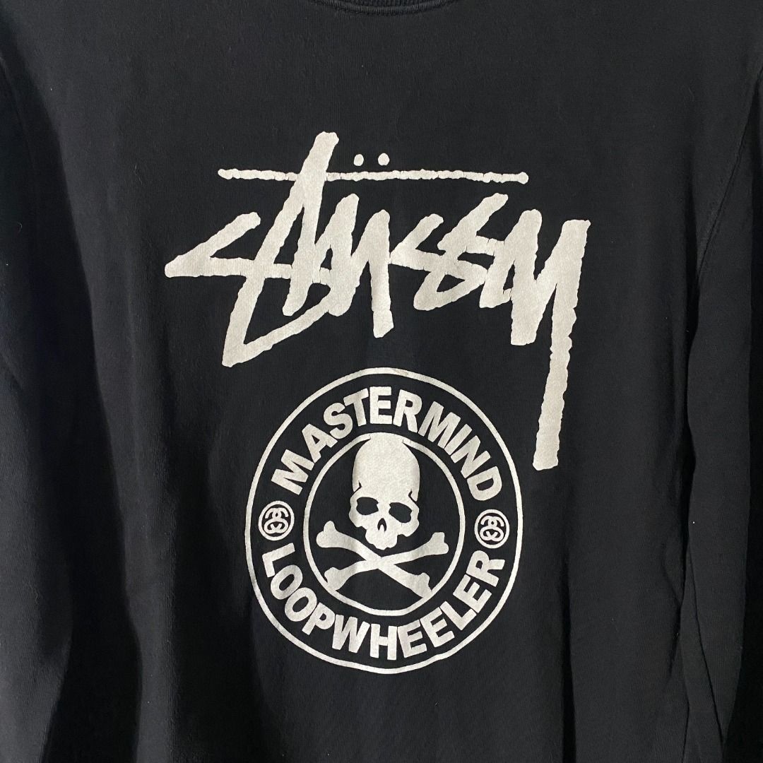 Stussy × Mastermind Japan Loopwheeler Sweatshirt M (Category: Coats, Jackets and Outerwear) located in Antipolo. Submitted by bentakahitanoano (Listing ID 1453617351, Image 3). Description: Stussy × Mastermind Japan Loopwheeler Sweatshirt – Size M Pit to pit: 20 | Length: 27 Condition: 7.5/10 — still in good, wearable shape. Details: - Stussy × Mastermind Japan collaboration - Loopwheeler construction (dense, durable knit) - Skull graphic print -