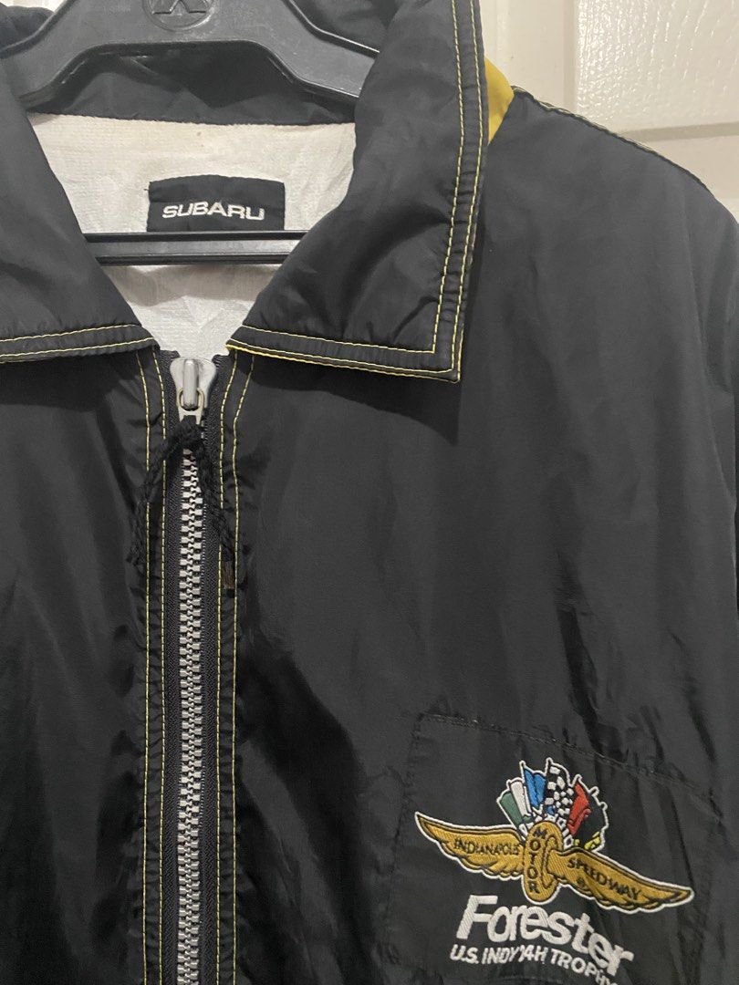 Subaru Forester Indianapolis Motor Speedway Jacket (Category: Coats, Jackets and Outerwear) located in Manila. Submitted by avrilarqu43176 (Listing ID 1453464153, Image 2). Description: - Very Rare Subaru Forester Vintage jacket. - Features the iconic Indianapolis Motor Speedway logo on the front. - 'Forester Subaru' text repeated along the bottom hem on the back. - Zipper closure for easy wear. - Convenient pockets for your essentials. - Eye-cat