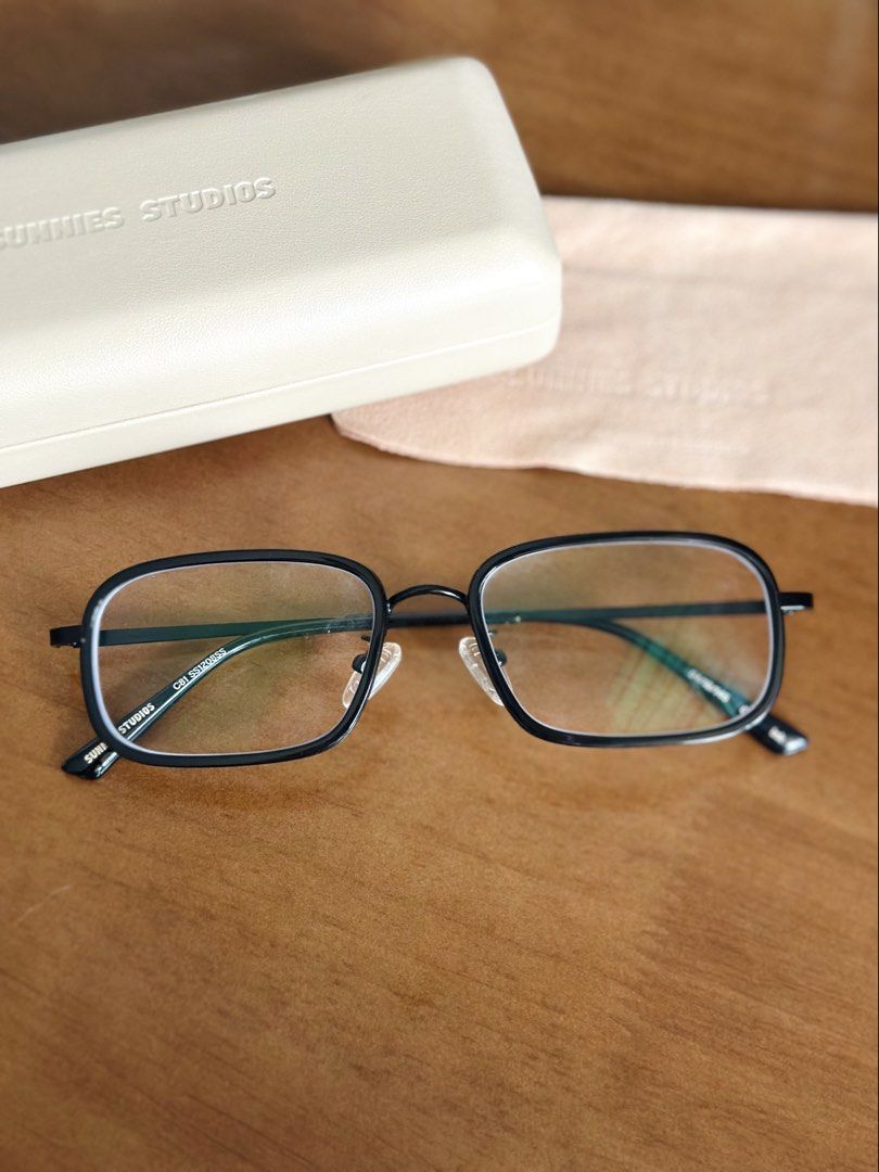 Sunnies Studios Prescription Glasses (Cato) (Category: Sunglasses & Eyewear) located in Makati City. Submitted by chihiro31 (Listing ID 1453469398, Image 1). Description: - Brand: Sunnies Studios - Model: Cato - Color: Ink - Condition: Used (selling because I got a new pair) - Includes: Original case and cleaning cloth.