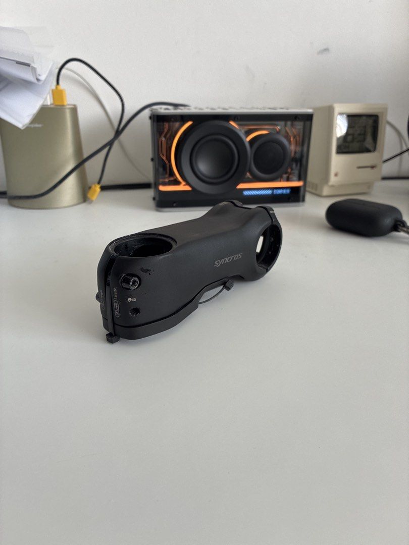 Syncros Stem (Category: Parts & Accessories) located in Singapore. Submitted by aspl7710 (Listing ID 1453512574, Image 6). Description: - Syncros Bicycle Stem, 31.8mm clamp - Length: 90mm - Angle: -6 degrees - Color: Black - Condition: No cracks, just a marking from bike fitter.