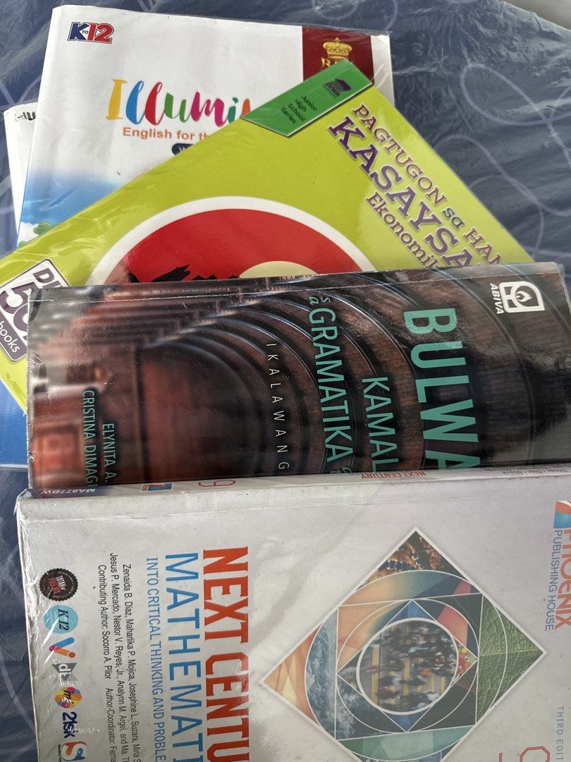 TAKE ALL Grade 9 Books UST JHS (Category: Textbooks) located in Pasig City. Submitted by polyhedra_ (Listing ID 1453489505, Image 2). Description: - With plastic cover - Only a few highlights, no writings - Lady-owned - In good condition - Bundle includes: Next Century Mathematics, Bulwagan: Kamalayan sa Gramatika at Panitikan, Exploring Life Through Science Series: Chemistry, and Illuminate: English for the Mind and Heart. .