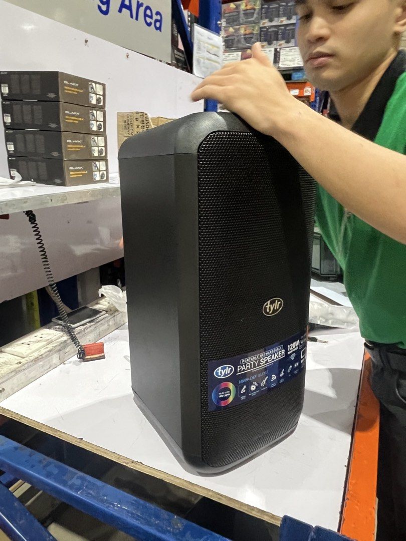 Tylr Party Speaker 120W (Model TYL-VX929) (Category: Soundbars, Speakers & Amplifiers) located in Manila. Submitted by prelovedstuffs108 (Listing ID 1453455616, Image 1). Description: rfs need funds brought 12k + https://tylrbaumann.com/products/portable-rechargeable-party-speaker-1 Key Specifications Power Output: 120W maximum power for deep bass and loud sound. Connectivity: Bluetooth wireless streaming (10-meter range), USB port, and audio inp