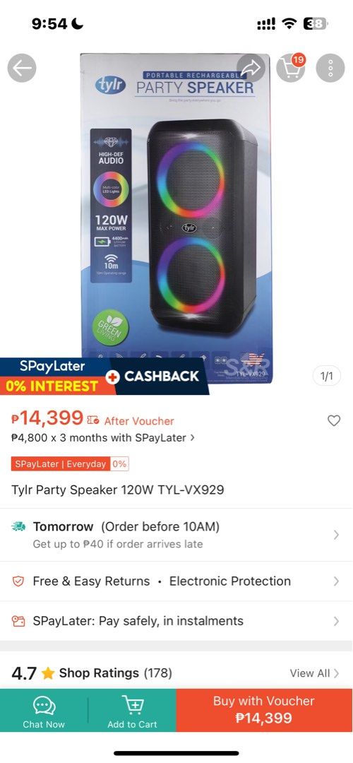 Tylr Party Speaker 120W (Model TYL-VX929) (Category: Soundbars, Speakers & Amplifiers) located in Manila. Submitted by prelovedstuffs108 (Listing ID 1453455616, Image 2). Description: rfs need funds brought 12k + https://tylrbaumann.com/products/portable-rechargeable-party-speaker-1 Key Specifications Power Output: 120W maximum power for deep bass and loud sound. Connectivity: Bluetooth wireless streaming (10-meter range), USB port, and audio inp