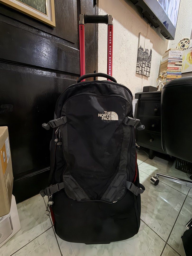 XL North face convertible luggage backpack (Category: Luxury Bags & Wallets) located in Binan City. Submitted by betchayboutique (Listing ID 1453535559, Image 2). Description: Used less than 5x. Honest issue are the wheels. Can be replaced as the rubber part is missing. Originally bought for 28k at Powerplant mall. Selling low! No haggling! No more extra pics! Pickup only at Binan laguna or lalamove! Payment GCash only! .