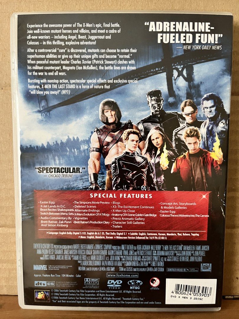 X-Men The Last Stand 2-Disc Special Edition DVD (Category: CDs & DVDs) located in Muntinlupa City. Submitted by bendaydots (Listing ID 1453487552, Image 3). Description: - X-Men: The Last Stand 2-Disc Special Edition DVD - Includes special features: movie preview, blogs, and more - Packed with great action and special effects - A must-have for any X-Men fan!.