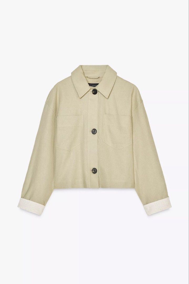 Zara Linen Blend Cropped Jacket Size XS Sage (Category: Coats, Jackets and Outerwear) located in Mandaluyong City. Submitted by jv_preloved (Listing ID 1453551867, Image 2). Description: Spring cleaning :) Serious buyers only. No lowballers. Shipping/ delivery at buyer’s cost Sleeves altered slightly since they were long, refer to images for measurements My Details: Height - 153cm Typical size - 4 Waist - around 25-26in Location - mandaluyong.