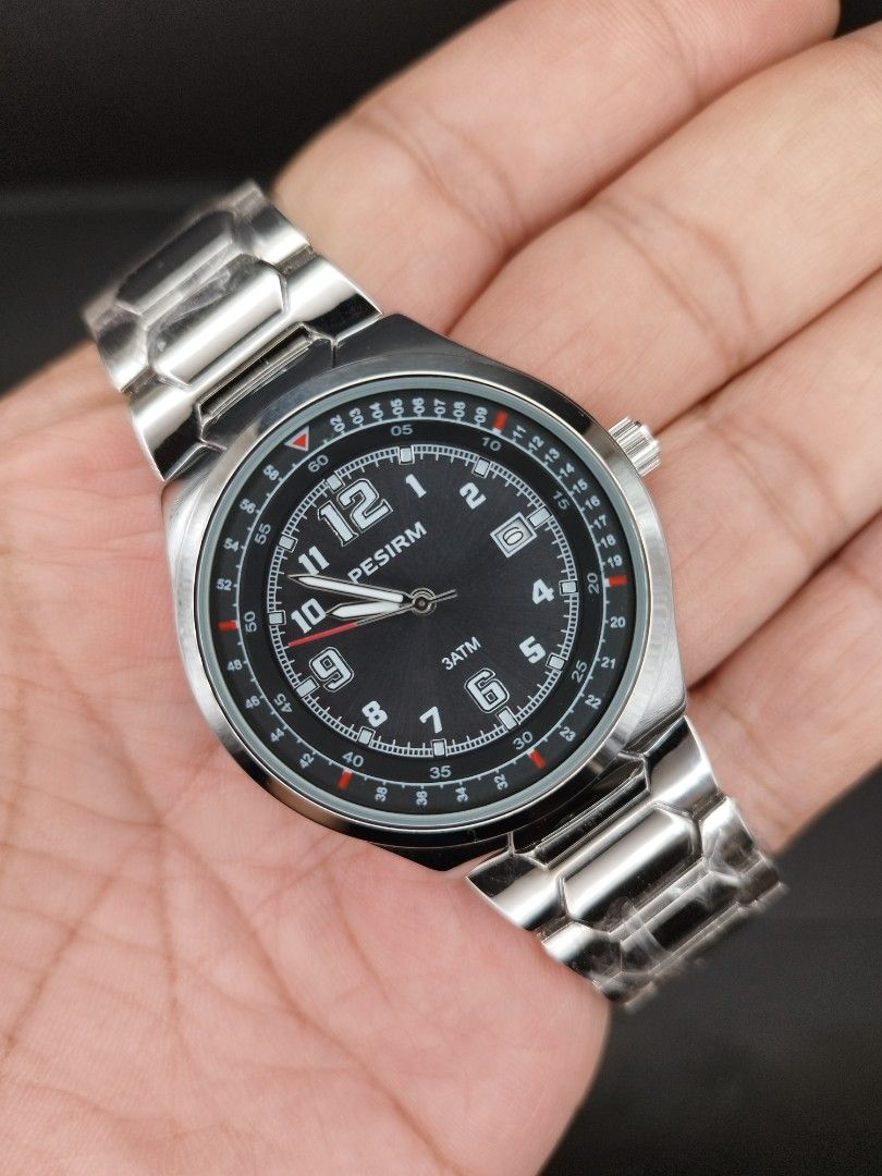 40mm mens watch (Category: Men's Watches) located in Quezon City. Submitted by ars_watches (Listing ID 1458498641, Image 1). Description: original pesirm watch 40mm case dm stainless steel back stainless steel buckle chrome plated alloy base and strap 3m water resistant.
