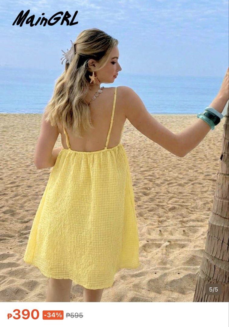 A Line Yellow Dress (Category: Dresses) located in Batangas. Submitted by wcwonwon (Listing ID 1458640272, Image 2). Description: Never worn..