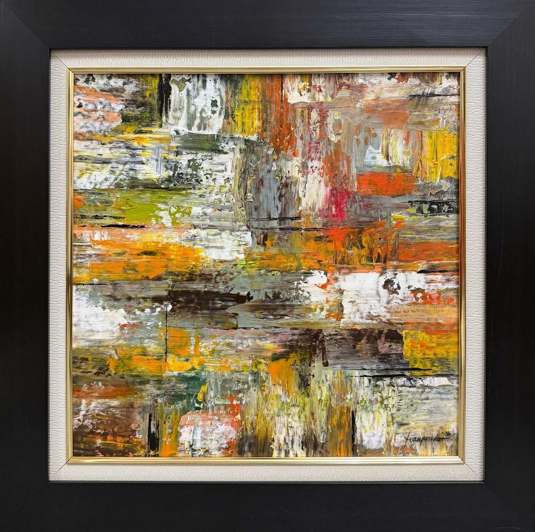 Abstract Painting "Autumn in Stratum" (Category: Art & Prints) located in Quezon City. Submitted by obranitian (Listing ID 1458625822, Image 3). Description: Size: 16 x 16 inches (approx. 22 x 22" with frame) Acrylic paint with varnish finishing On stretched Canvas with double black frame With COA Ready to Display Pm me for details..