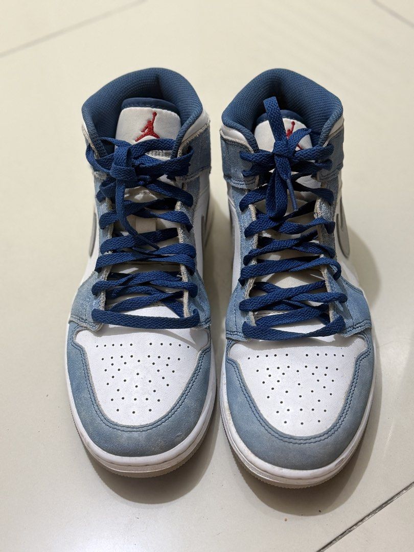 Air Jordan 1 Mid Light Smoke Grey Blue (Category: Sneakers) located in Manila. Submitted by dnnmrl (Listing ID 1458547646, Image 1). Description: - Air Jordan 1 Mid Sneakers - Colorway: Light Smoke Grey and Blue - Size: US 9.5 - Versatile: Great for casual wear or playing basketball - Condition: Shows some signs of wear, but plenty of life left - Iconic Jordan style!.