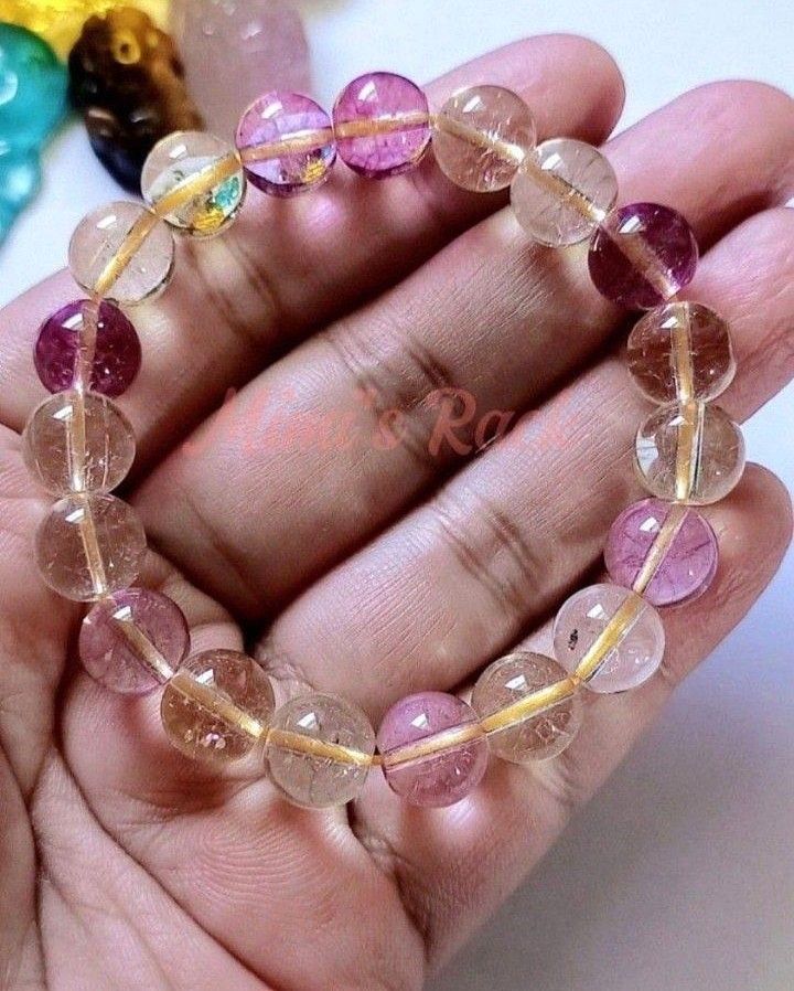 Ametrine Stone Bracelet (Category: Bracelets) located in Taguig. Submitted by mimisrack (Listing ID 1458675616, Image 3). Description: 💜💛A beautiful blend of calming amethyst and energizing citrine vibes -Ametrine is believed to help balance emotions, boost creativity, attract positivity, and support mental clarity and confidence - A dreamy gemstone bracelet with both calming and uplifting energy in one stunning piece 🧿 Bead size: 10mm 💎Gems 
