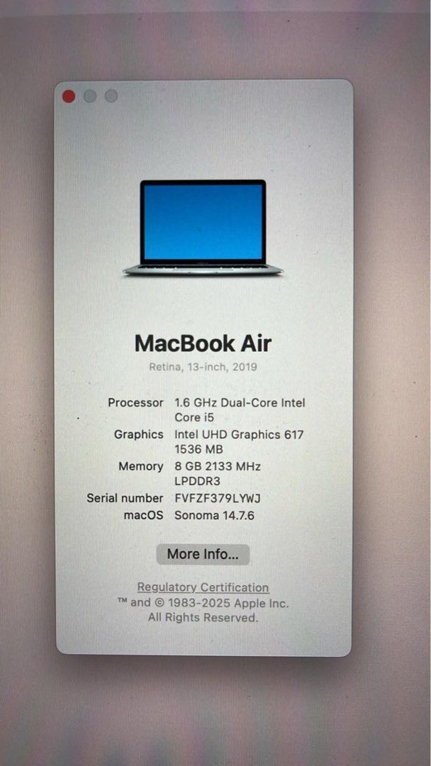 Apple Macbook Air 13 inches 2019 (Category: Laptops & Notebooks) located in Makati City. Submitted by abiii.llo (Listing ID 1458549264, Image 2). Description: - can be used for 1-2 years if fully charged - no box, with type c cable - has scratches.