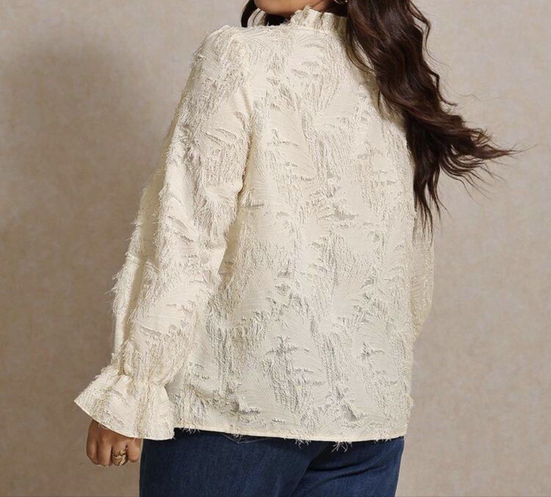 Apricot Plus Size Ruffle Collar Long Sleeve Top (Category: Others Tops) located in Alfonso. Submitted by fromshai__ (Listing ID 1458587490, Image 2). Description: Never worn — unfortunately too big for me and didn’t suit me, so I’m letting it go! Size 1XL. Feel free to message me if interested! ♡.