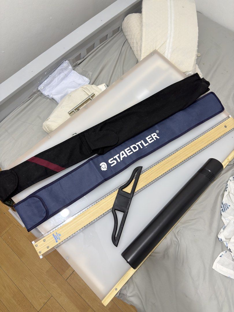Architecture Stuff (Category: Stationery & School Supplies) located in Bulacan. Submitted by audreyurlanda (Listing ID 1458644842, Image 1). Description: Inclusions: - White Acrylic Glass Drawing Board 24x36 (can be a light pad) - Staedtler 36inches TSquare - Canister, Arki Bag (for canister and tsquare) - Canson Sketch Pad 12x18 - Circle, Triangles, and French Curve - Rotring Clutch Pencil - Staedtler Pencils (2H, 2B, 4B, HB, B, H) - Metric Scal