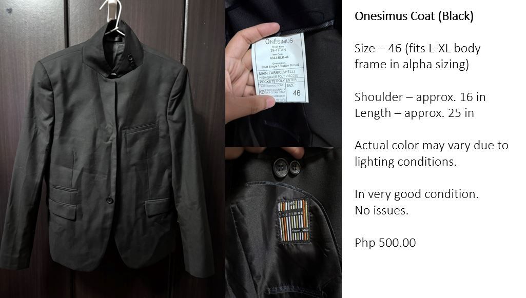 Assorted office coats (Category: Coats, Jackets and Outerwear) located in Muntinlupa City. Submitted by redscarlet (Listing ID 1458636649, Image 1). Description: Information about the coats included in the photo. Starts at 300.00.