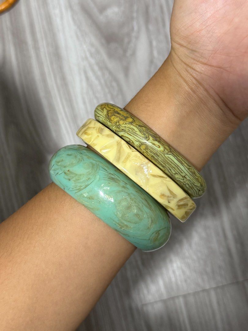 bangles | bracelet | stack (Category: Bracelets) located in Baguio. Submitted by r4in3.e (Listing ID 1458570833, Image 1). Description: @stax.baguio thin green: ₱130 thin yellow: ₱100 chunky teal: ₱130 set: ₱350 only.