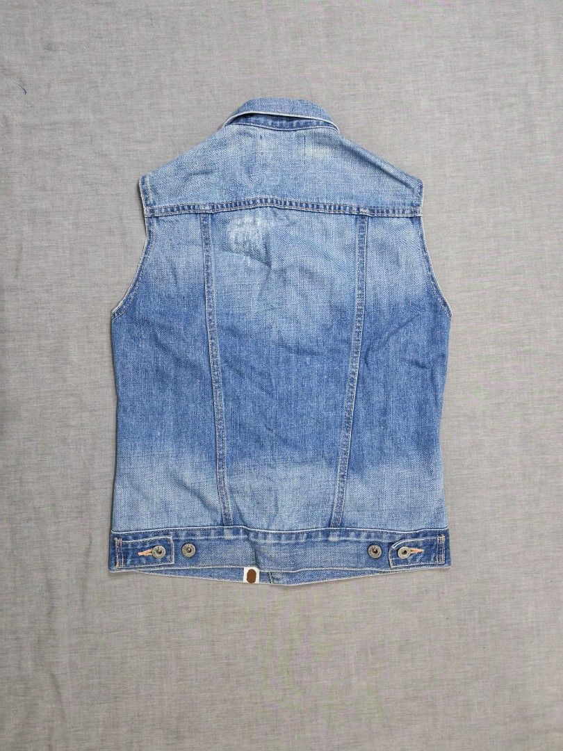 bape denim vest womens (Category: Sleeveless) located in Baguio. Submitted by used_clothing2600 (Listing ID 1458605024, Image 2). Description: bape denim vest womens made in japan size xxs verygood condition pit to pit 17 inches length 22 500.