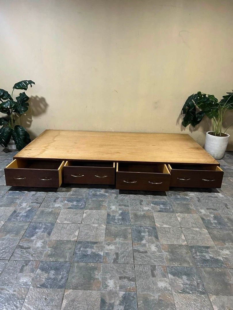 Bed frame (Category: Bed Frames & Mattresses) located in Meycauayan. Submitted by marygracecasimiro (Listing ID 1458532907, Image 3). Description: Imported Double Size Bedframe with 4 Drawers from Korea P10,500 lang suki 87x49x10in Heavy duty With 4 Drawers No issue Good Condition♥️ Minor scratch/ stain Goods na goods at super tibay From Korea #doublebedframe #heavyduty #SURPLUS #highlightseveryone.