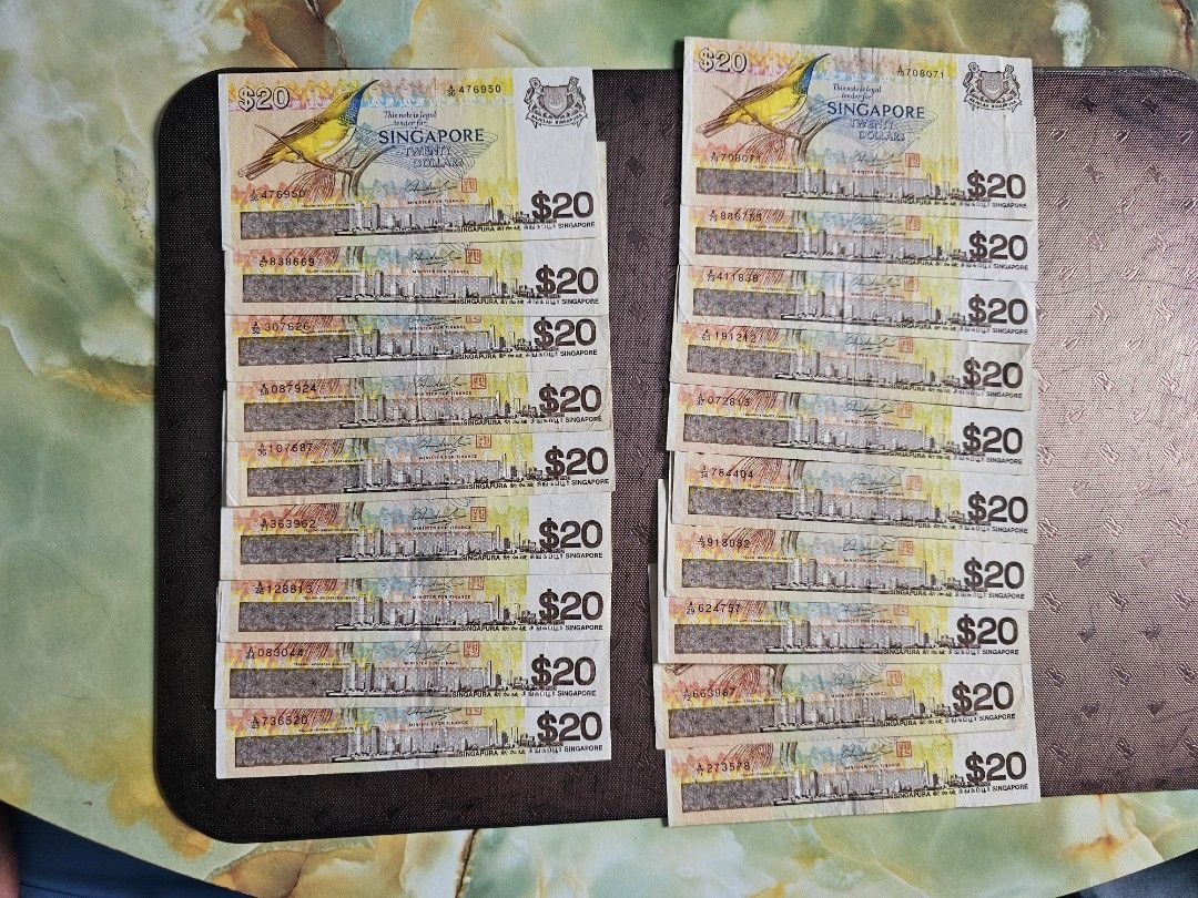 Bird notes (Category: Currency) located in Singapore. Submitted by mr.tan99 (Listing ID 1458623842, Image 4). Description: Bird notes 1dollar 23pcs FV $23 Selling @ $30 5dollar 24 pcs FV $120 Selling @ $148 10dollar 8 pcs FV $80 Selling @ $92 20dollar 19pcs FV $380 Selling @ $418 50dollar 36 pcs FV $1800 Selling @ $1888 100dollar 14pcs FV $1400 Selling @ $1438 All mixed condition .