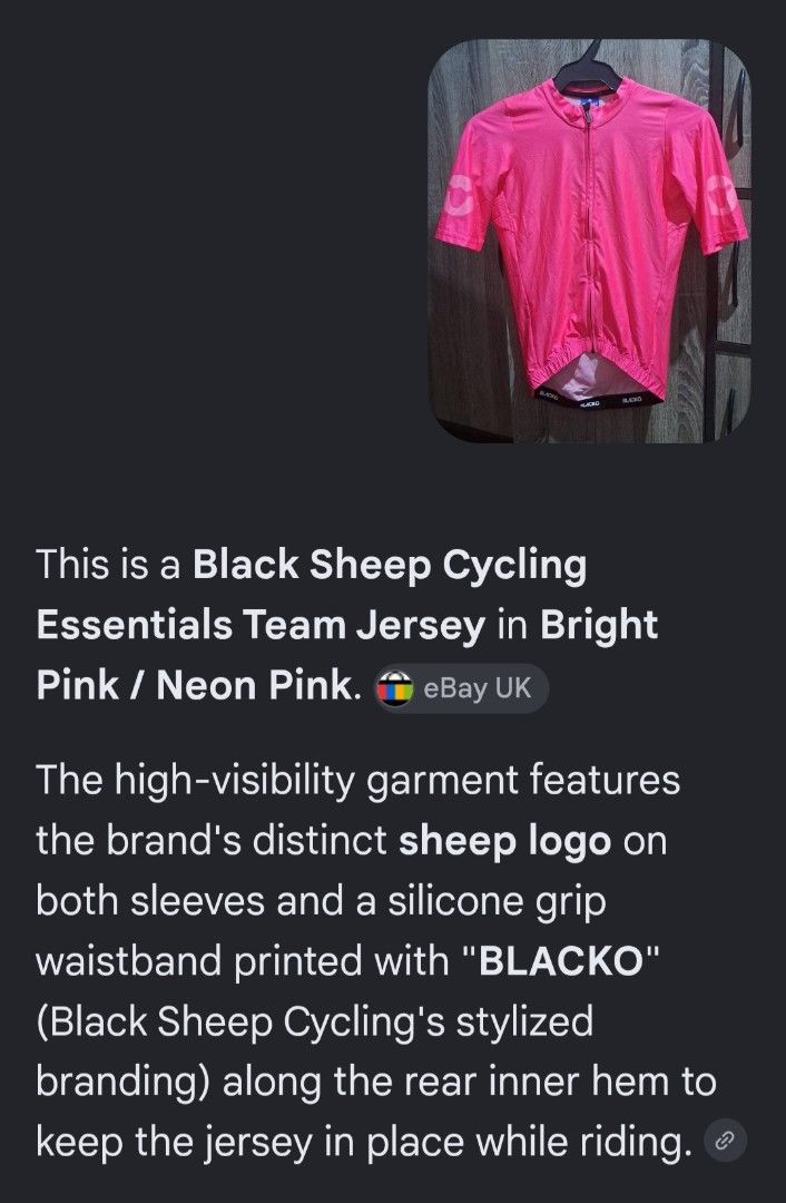 Blacksheep Cycling Jersey (Category: Activewear) located in Manila. Submitted by topalits (Listing ID 1458560488, Image 3). Description: Blacksheep Essential Team Jersey Size small Price 2500 only No issue Open for meet up and shipping Pm for other inquiries & concern.