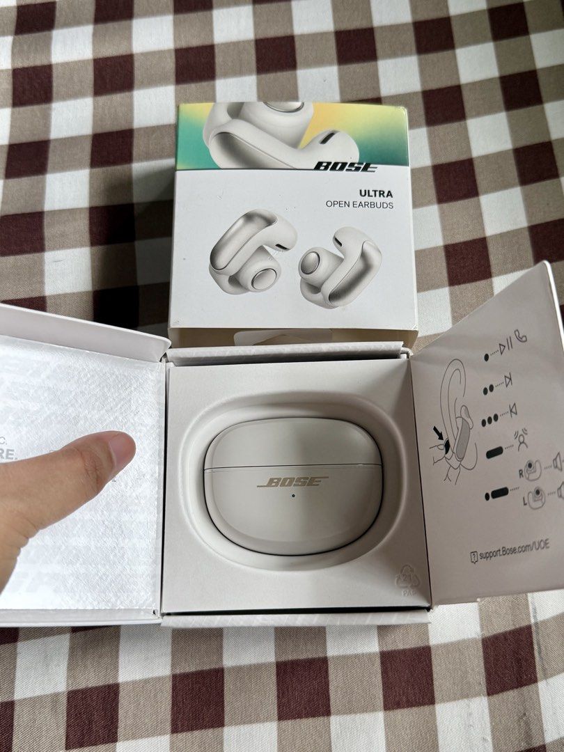 Bose Ultra Open Earbuds (Category: Earphones) located in Silang. Submitted by prelovedbyhannah19 (Listing ID 1458567196, Image 2). Description: Features Immersive Audio Spatialized sound puts you in the music. OpenAudio technology Rich, high-quality, private sound. SimpleSync Pair seamlessly with Bose smart soundbars and speakers. Go ahead, listen longer. Up to 7.5 hours of play time (up to 4.5 hours with Immersive Audio)¹ or up to 48 hours of st