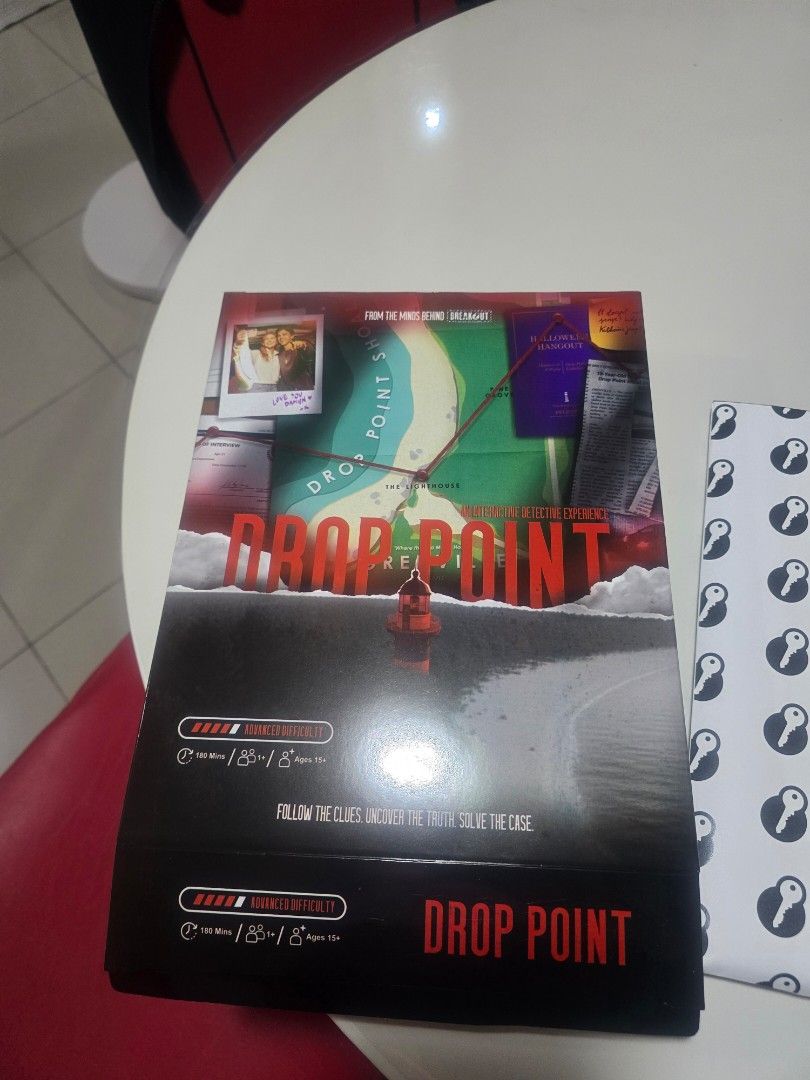 BREAKOUT DROP POINT DETECTIVE MYSTERY GAME (Category: Board Games & Puzzles) located in Manila. Submitted by hwong1 (Listing ID 1458634093, Image 2). Description: - Drop Point board game for sale - Immersive detective experience: Follow clues to solve the case - Player count: 1-4 players - Age recommendation: 15+ - Game time: Approximately 90-120 minutes - Includes a separate booklet.