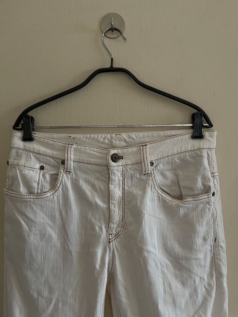 Brunello Cucinelli Cropped Raw Edge Jeans (Category: Jeans) located in Quezon. Submitted by _babypluto (Listing ID 1458649392, Image 3). Description: Size on tag: 44 Flaws: loose stitch back tab and yellow stains Dimensions: Thigh: 11 Knee: 9 Waist: 32 Inseam: 22.5 Length: 32.5 Leg Opening: 6 Front Rise: 10 Note: actual color of the item may change due to lighting..