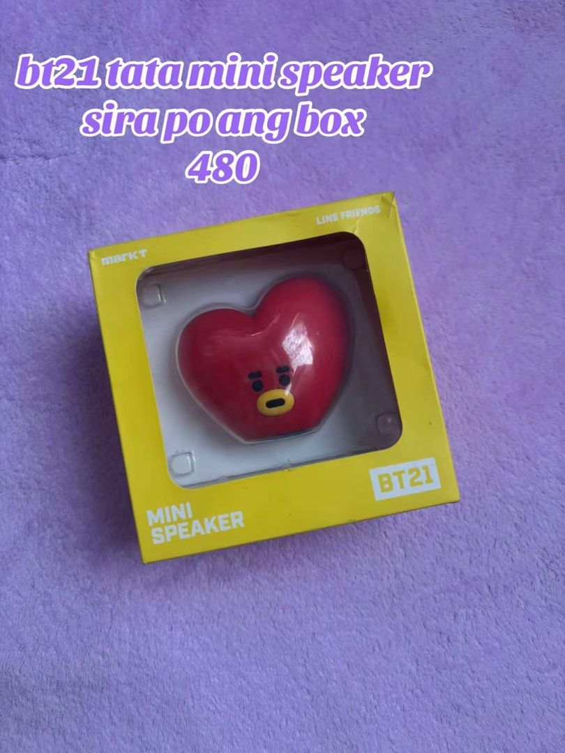 BT21 Tata Mini Speaker - Box Damaged (Category: Soundbars, Speakers & Amplifiers) located in Navotas City. Submitted by rclosetph (Listing ID 1458622268, Image 1). Description: - BT21 Tata Mini Speaker - Selling for P480. - Ideal for BT21 and Tata fans. damage/sira ang box bawal sa maarte.