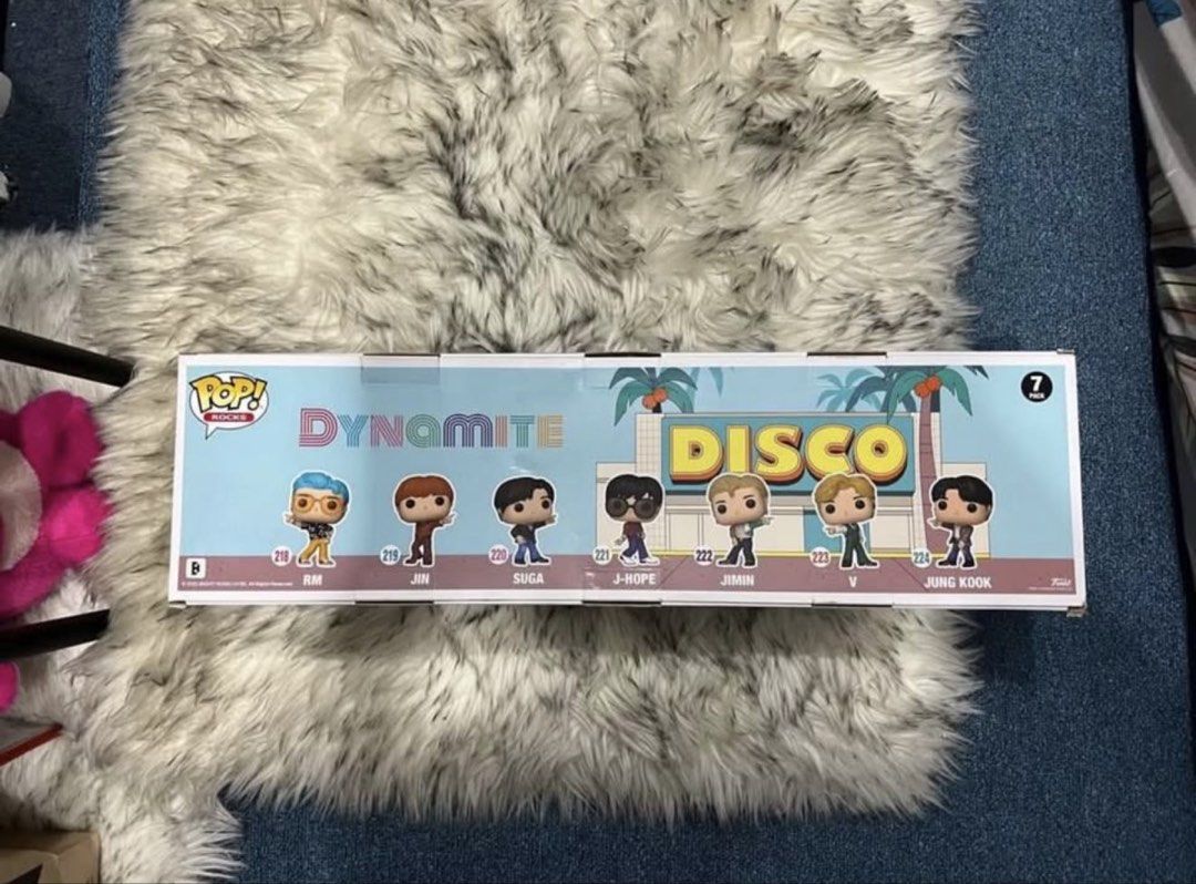 BTS Dynamite Funko Pop! 7-Pack (Walmart Exclusive) (Category: Designer & Blind Box Toys) located in Quezon City. Submitted by gerard8_ (Listing ID 1458613474, Image 2). Description: BTS Dynamite 7-pack Funko Pop (Walmart sticker) 3,500 (slightly negotiable) Good condition (8.5-9/10) Rfs: No sparks Loc: Commonwealth, Qc Can do meet up or shipping via J&T, SDD, or GGX Mop: GCash or BDO.