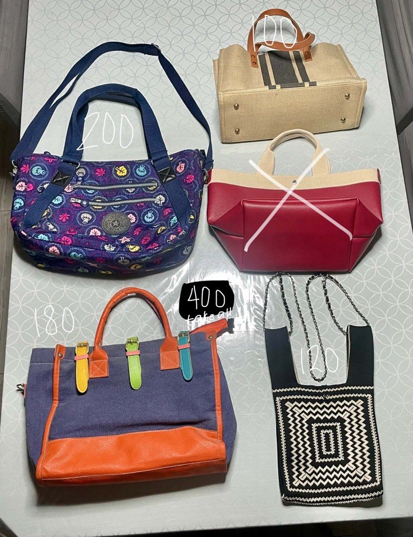 bundle bags (Category: Shoulder Bags) located in Antipolo. Submitted by eferdzx (Listing ID 1458667175, Image 1). Description: — on hand • kipling bag ₱200 ~ good condi! (lightly used) • beach tote bag ₱100 ~ needs washing (heavily used) • jeans bag ₱180 ~ good condi! vintage vibes (lightly used) • mini sling bag ₱120 ~ vv good condi! used thrice (like new) — OPEN FOR TAKE ALL ₱400 📍lower antipolo rizal/sampaloc manila 🚚 jnt/ggx/lalamove 💳 mar