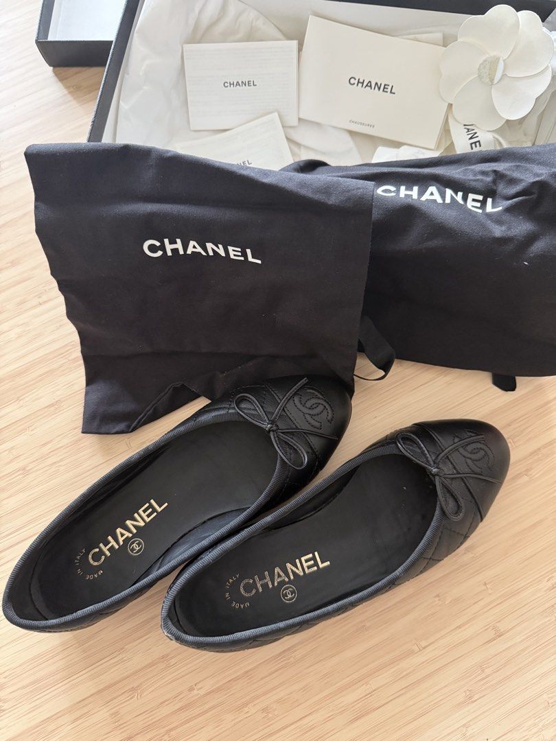 Chanel Quilted Ballet Flats Black (Category: Flats & Sandals) located in Makati City. Submitted by val820 (Listing ID 1458527471, Image 3). Description: Authentic Chanel Quilted Ballet Flats in Black Size 35. Bought in Paris in 2022. Barely used. Comes with box, authenticity cards, receipt and shoe bag. Slightly negotiable. .