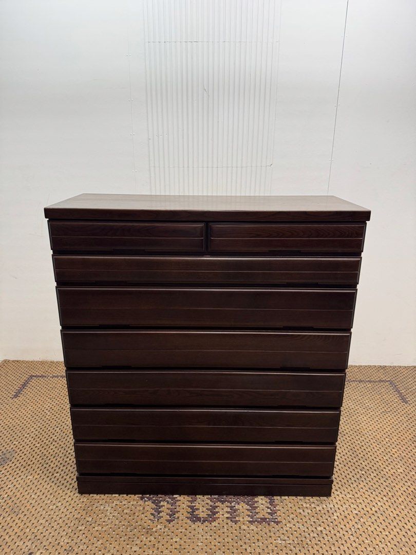 Chest drawer (Category: Shelves, Cabinets & Racks) located in Quezon City. Submitted by matetdevis13 (Listing ID 1458684725, Image 2). Description: Classic Dark Walnut Tallboy 8-Drawer Chest Price: 6,900 L45 x W17.5 x H51 In good condition Code JMD32-M707.