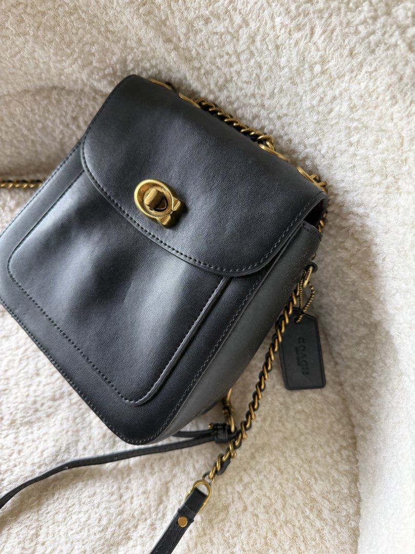 Coach Madison Convertible Backpack 18 (Category: Luxury Bags & Wallets) located in Bulacan. Submitted by milobearrr (Listing ID 1458582478, Image 1). Description: - Genuine black leather Coach bag - Elegant gold hardware - Secure front turnlock closure - Convenient interior zippered pocket - Adjustable chain strap for versatile wear - Includes original Coach leather tag - Ideal for everyday use and evening events - issue yung turnlock po gasgas n