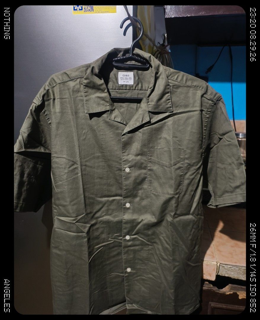 Coen open collar shirt (Category: Tshirts & Polo Shirts ) located in Angeles City. Submitted by poweredbyrice (Listing ID 1458498720, Image 1). Description: Coen open collar shirt olive green large angeles location jbt delivery no issue decluttering lang.