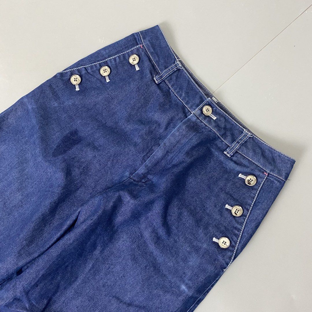 Comme Ça Models👞| Raw Blue Denim Baggy Pants (Category: Jeans) located in Bulacan. Submitted by orc.ph (Listing ID 1458608575, Image 2). Description: Comme Ça Models👞| Raw Blue Denim Baggy Pants Material Used: Denim -Raw Blue -High Waist -Decorative Gray Buttons -Dual Red and Pink Side Strips -Dual Side Slip Pockets -Wide Leg -Baggy -Not Stretchable -Size: XS -Waistline: “28 -Length: “39 -Thighs: “12 -Leg Opening: “11 -Rise: “11 Model: ‘’5’0, 3