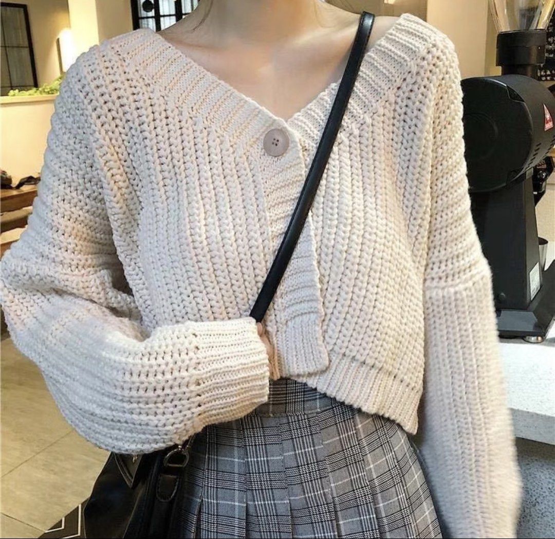 Cream Knitted Cropped Cardigan (Category: Coats, Jackets and Outerwear) located in Quezon City. Submitted by sage.ph (Listing ID 1458660233, Image 3). Description: - Brand new - One size, best fit small to large - Textured knit pattern - Versatile for casual or dressed-up looks.