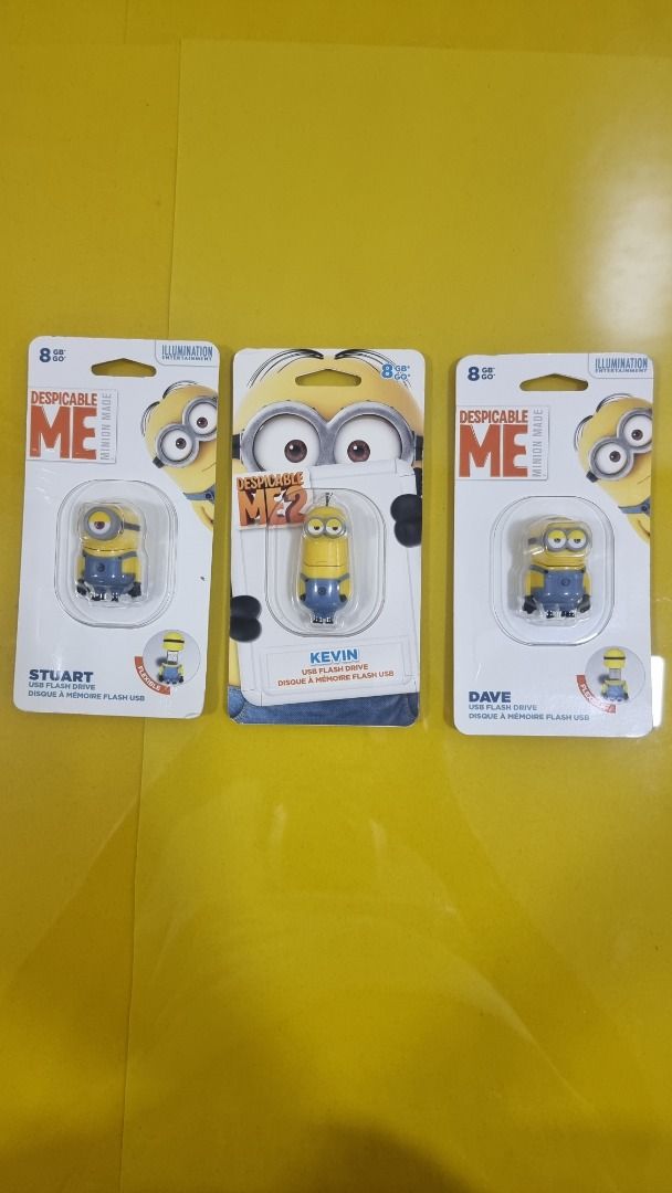 Despicable Me Minions USB Flash Drives - Stuart, Kevin, Dave (Category: Character Goods) located in Paranaque City. Submitted by olxph_668280920 (Listing ID 1458637304, Image 1). Description: Despicable Me Minions USB Flash Drives - Includes Stuart, Kevin, and Dave characters - All items are brand new and in original packaging - Ideal for Minions fans and collectors - Fun and practical for storing your files - Get the complete set! price per piec